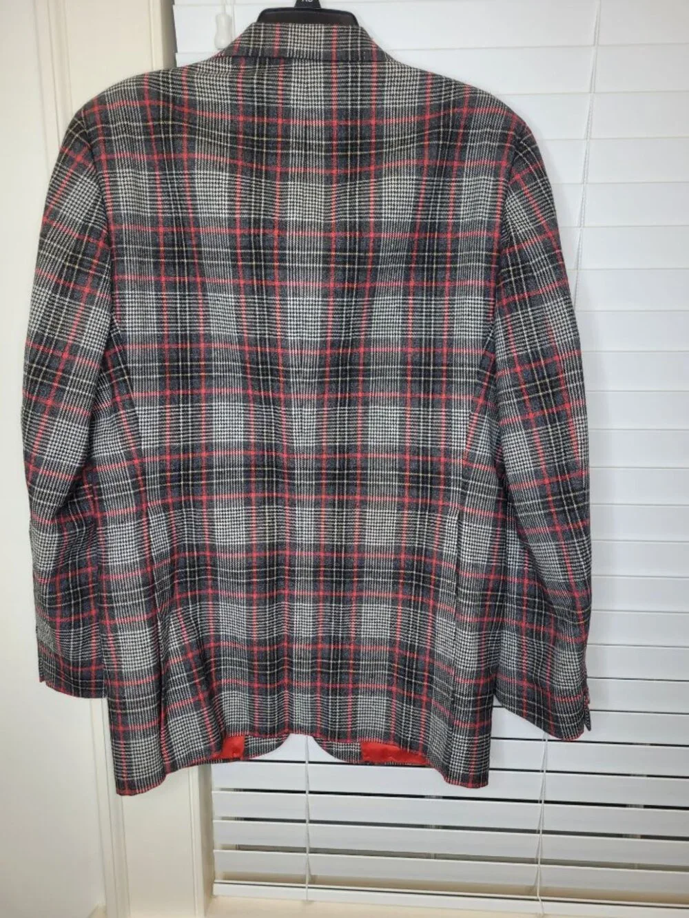 VTG Clubman George Leonard Mens Plaid Blazer Red Lining